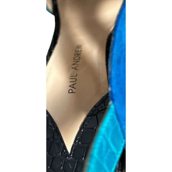 Paul Andrew High Heel Sandals Blue & Turquoise Croc Embossed Leather  - Size 37 - Picture 14 of 16